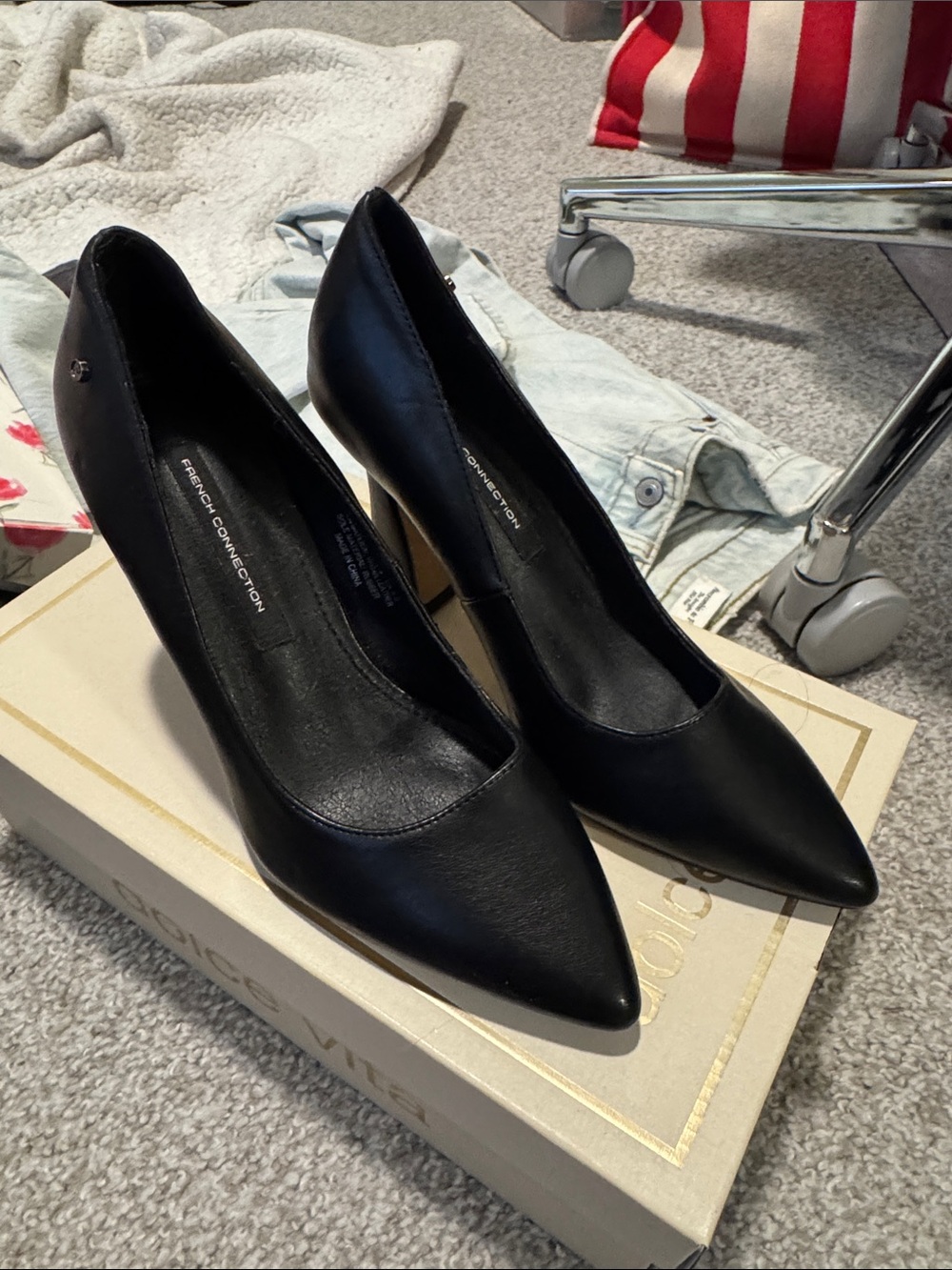 French Connection Black Leather Heels